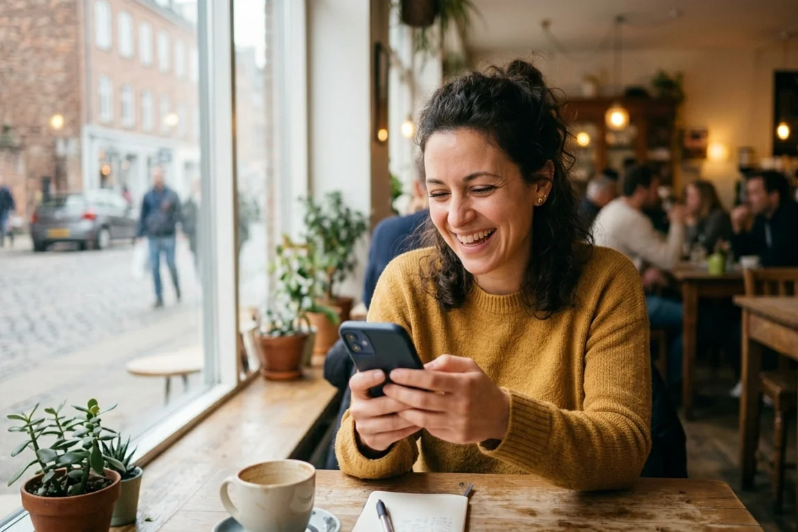 A satisfied user testing a product and expressing approval, confirming the design solves the right problem