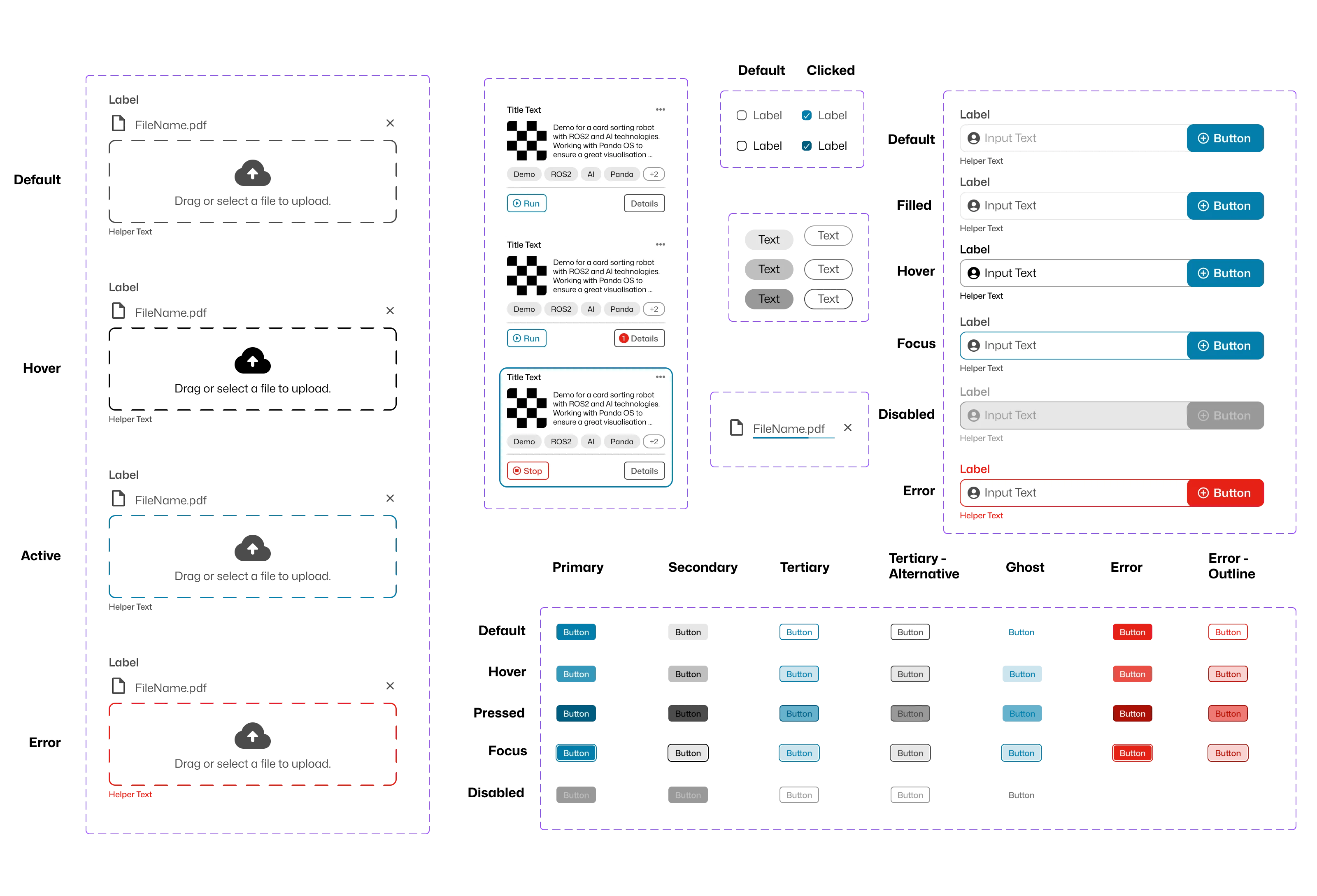 Component library in Figma showing atoms, molecules and organisms