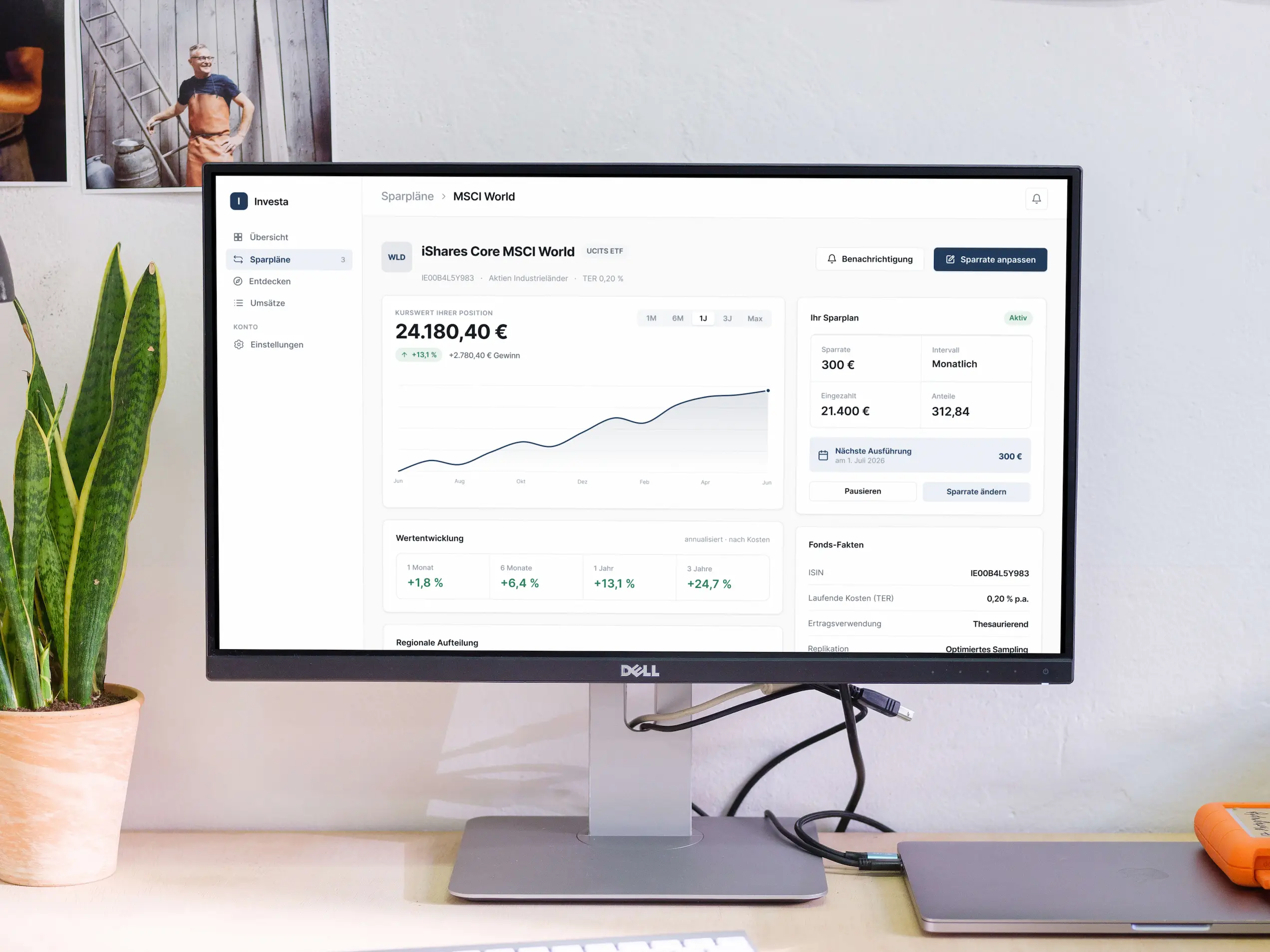High-fidelity prototype screen showing the stock fund detail view
